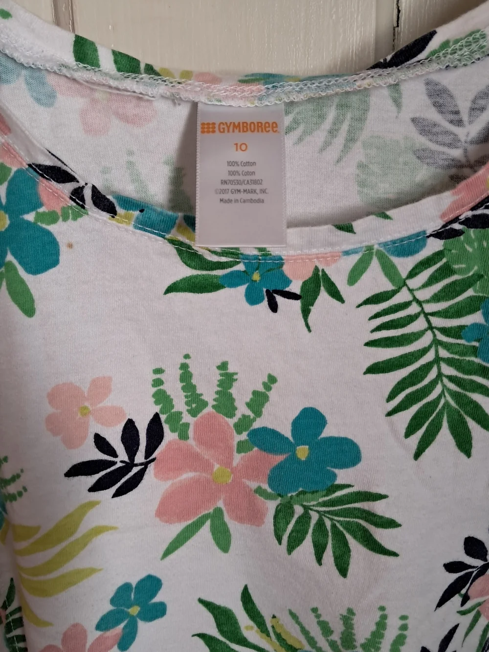 Gymboree White Tank Top with Teal, Pink & Green Floral Print